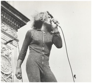 Queer activist Sylvia Rivera at the Christopher Street Liberation Rally, 1973.
